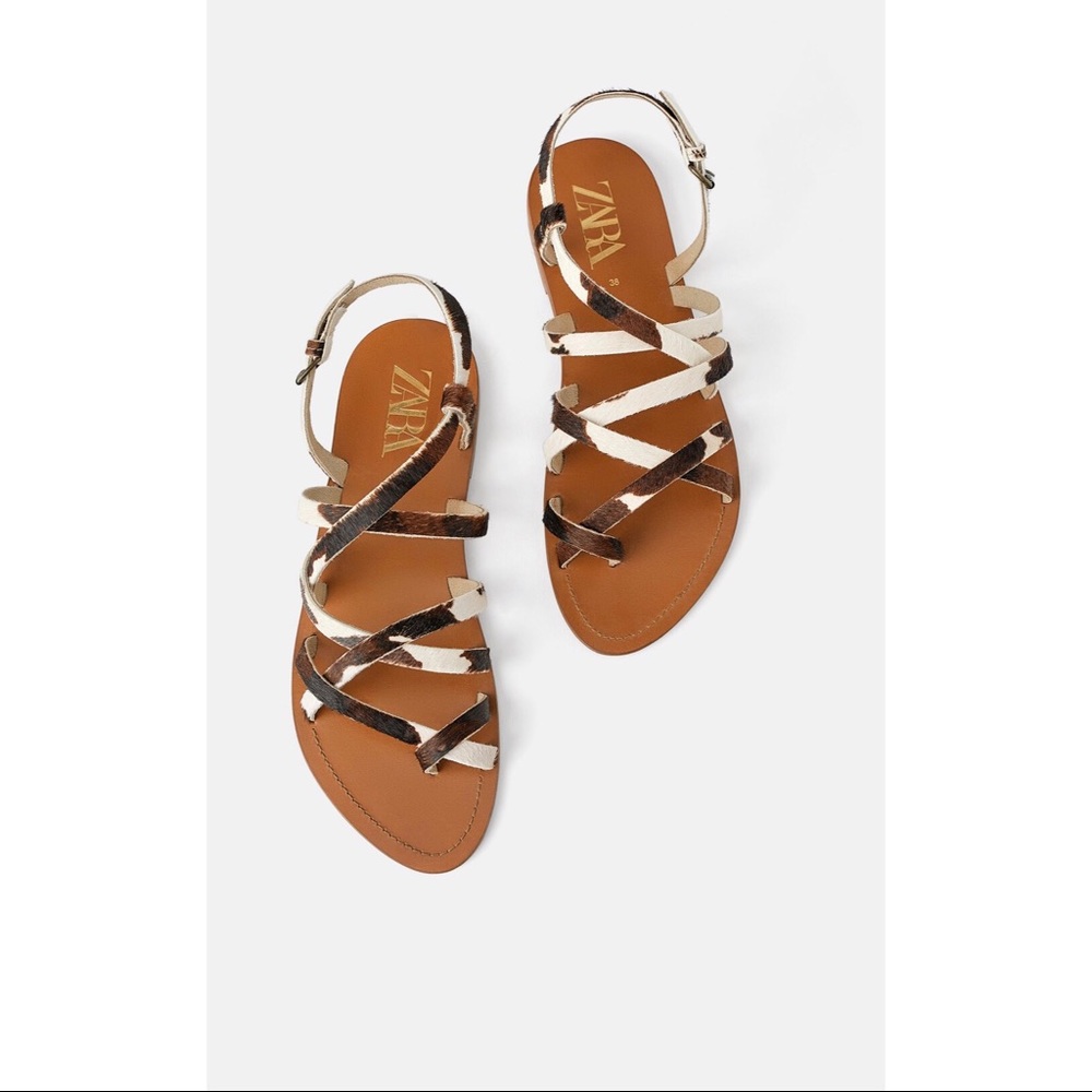 NWT! Zara Natural Leather Flat Sandals - Size 7.5